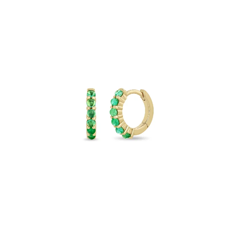 14k Prong Set Emerald Small Hinge Huggie Hoops