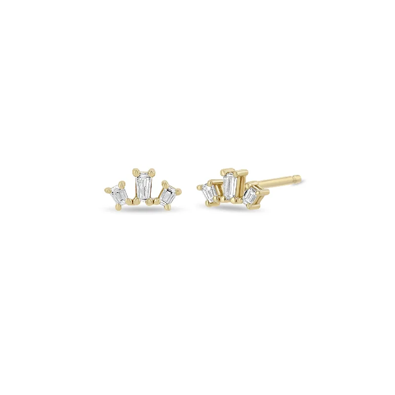 14k Tapered Baguette Diamond Fan Studs