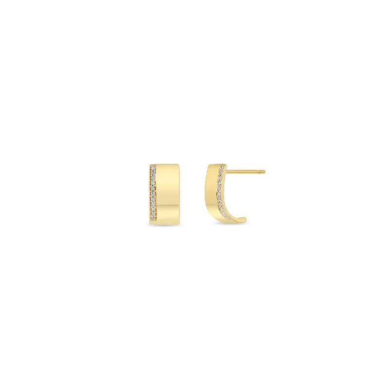 14k Wide Flat J Huggie Hoop Earrings