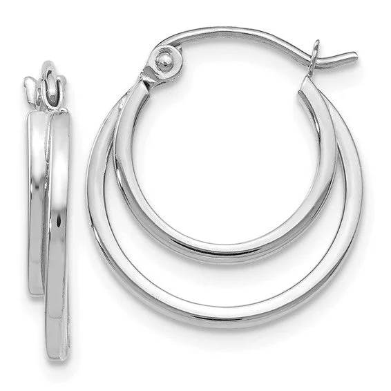 14K White Gold Polished Hinged Hoop Earrings