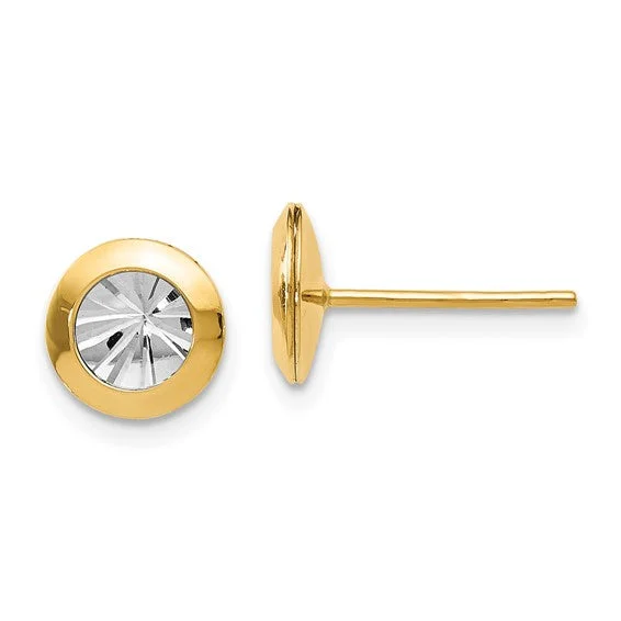 14K Yellow Gold Rhodium Polished D/C Post Earrings