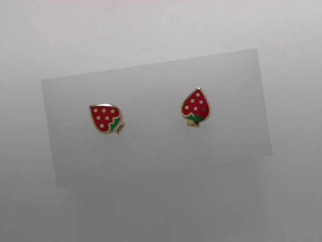 14K Yellow Gold Strawberry Enamel Earrings