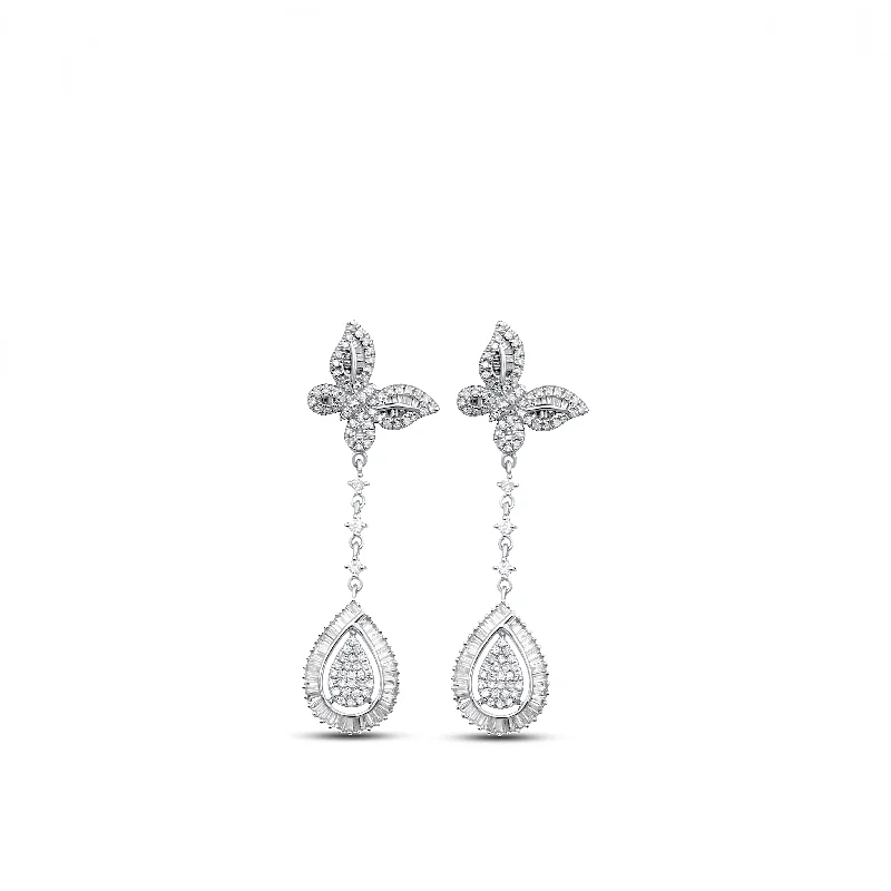 Butterfly Tear Drop Earrings Diamond in 18K Gold