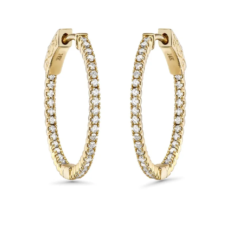 Diamond Inside-Out 0.75'' Hoop Earrings (0.55 ct.) 1.3 mm in 14K Gold