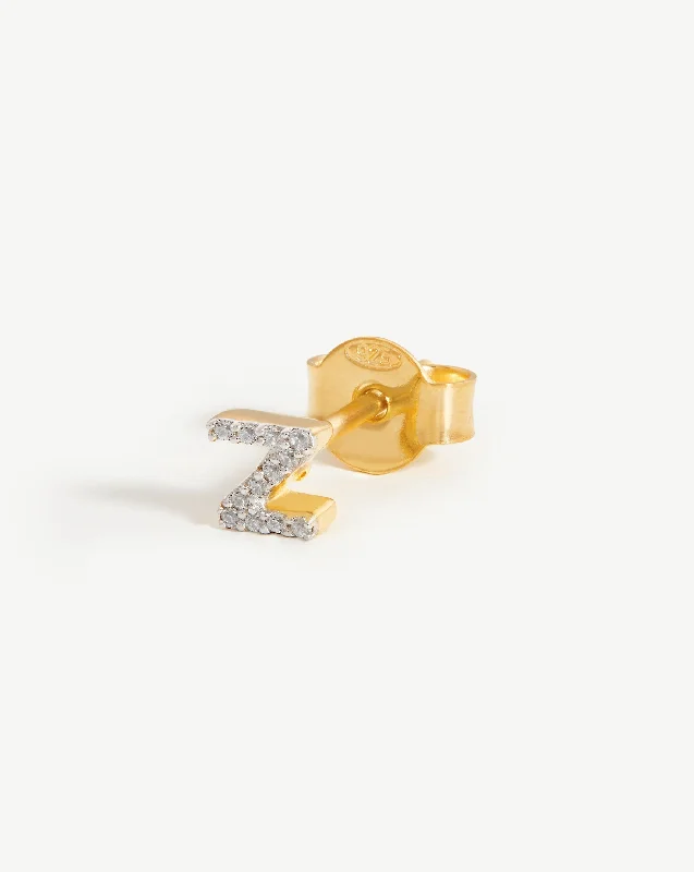 Pave Initial Single Stud Earring - Initial Z | 18ct Gold Vermeil/Cubic Zirconia