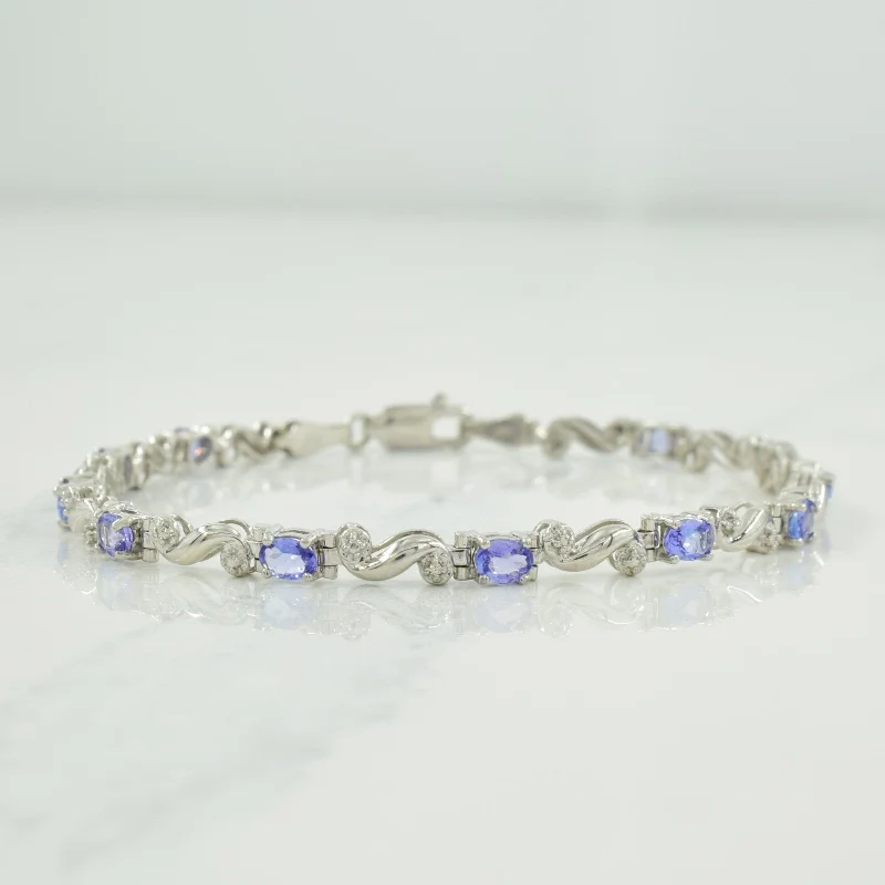 10k White Gold Tanzanite & Diamond Bracelet | 1.76ctw, 0.005ct | 7" |