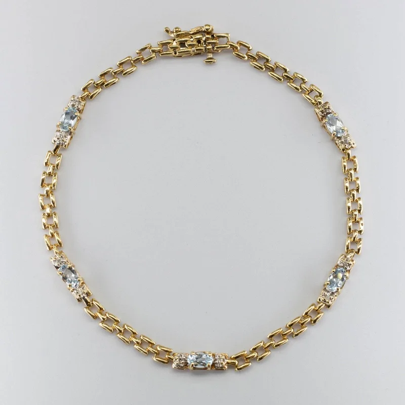 10k Yellow Gold Aquamarine and Diamond Bracelet | 0.95ctw | 7.5"