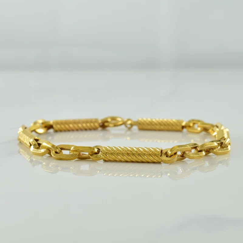 18k Yellow Gold Cable & Bar Link Bracelet | 7.75" |