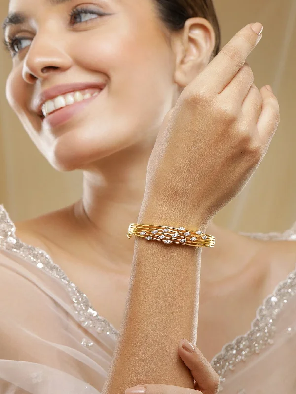 22KT Gold Cubic Zirconia Studded Bangle Style Bracelet.