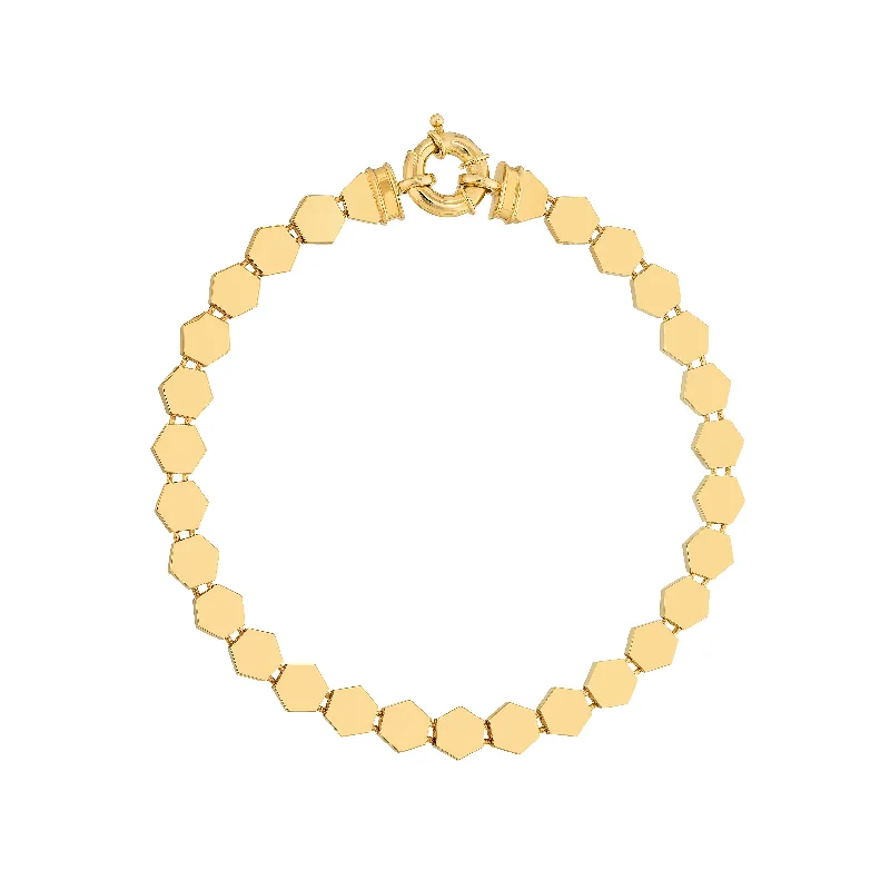 3D Polished Hexagonal Flat Link Bracelet