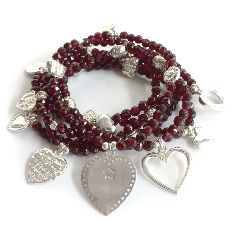 Hearts LOVE & HEALING Bracelet Garnet 6-Stack