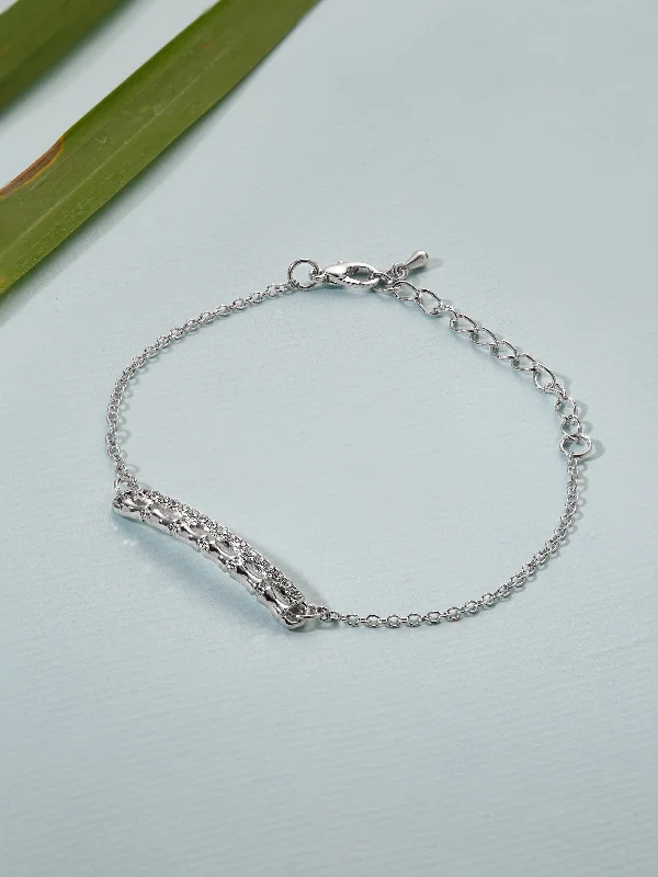 Rubans Silver Plated Handcrafted White Stone Chain Bracelet