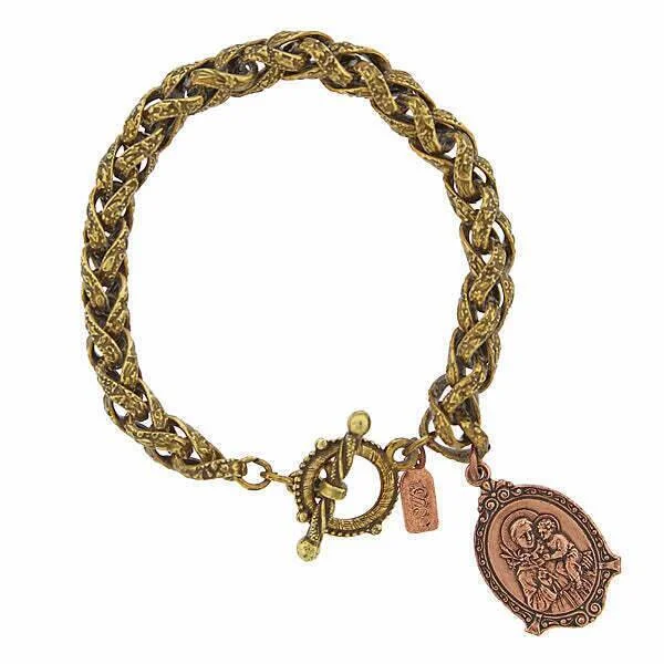 Symbols Of Faith St. Anthony And Baby Jesus Medal Toggle Bracelet