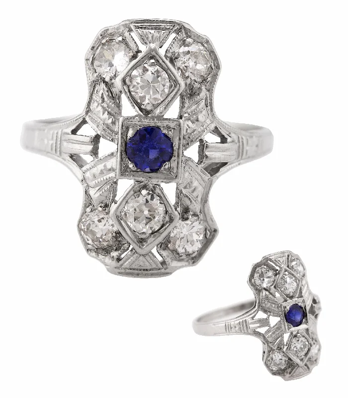 High-End Sparkle, Low-End Prices – Jewelry Sale Live Art Deco 14K White Gold 0.66ctw Diamond Blue Sapphire Filigree Dinner Ring