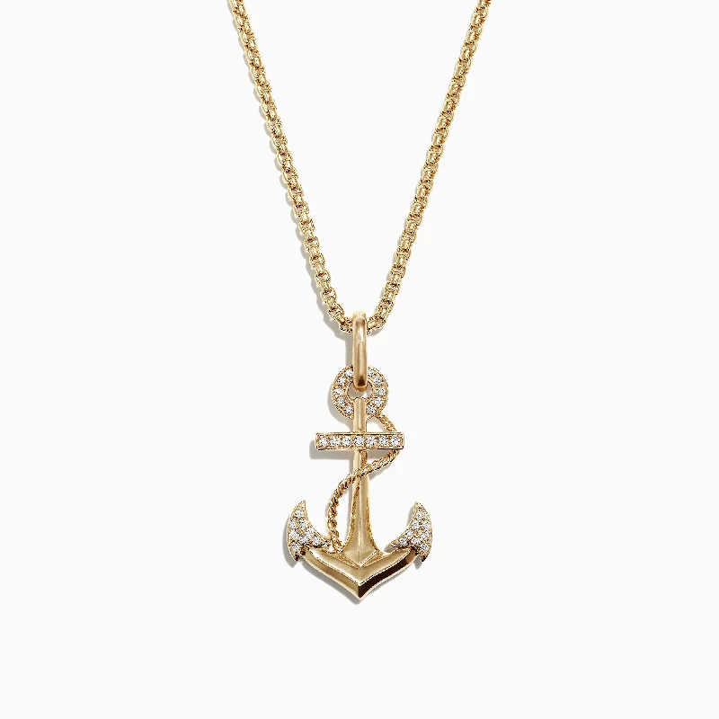 Unmissable Deals On Handmade Jewelry Collections Mens 14K Yellow Gold Diamond Anchor Pendant, 0.18 TCW