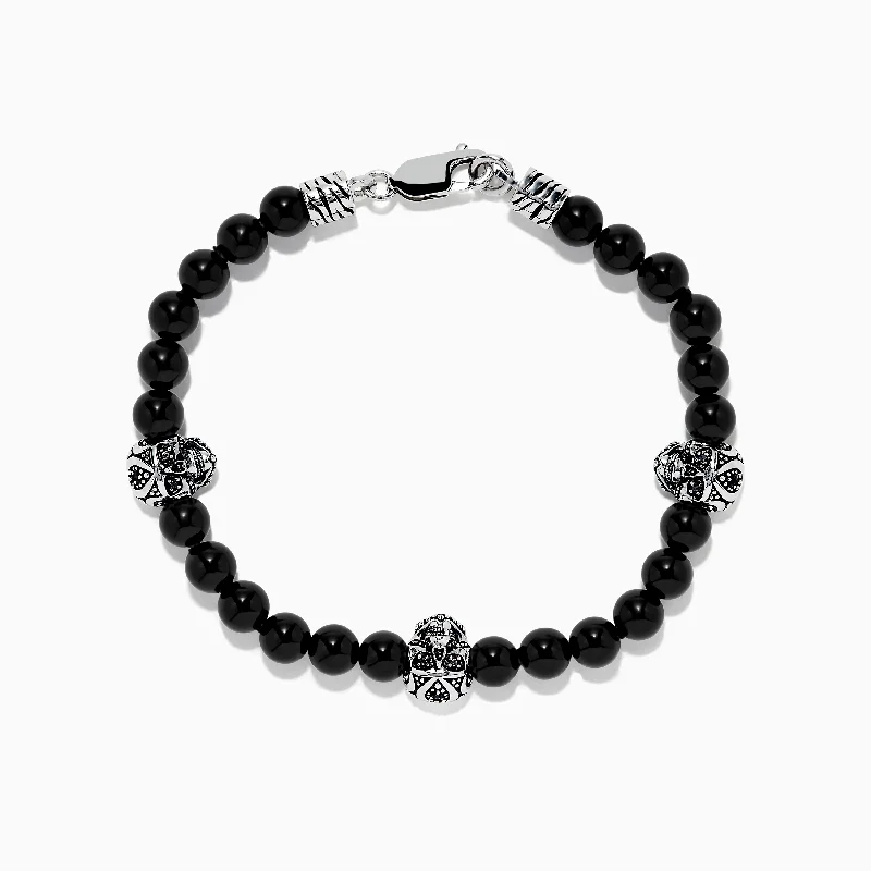 Jewelry Sale Alert – Shop Timeless Elegance Today Men's 925 Sterling Silver Onyx and Black Diamond Bracelet, 38.75 TCW