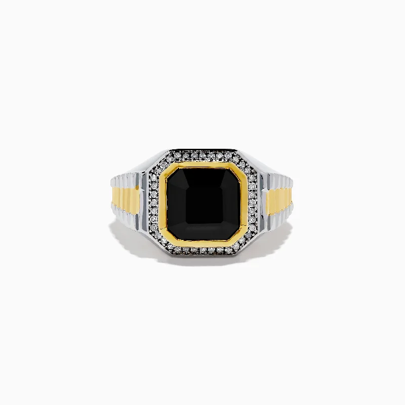 Get Ready To Sparkle – Special Jewelry Discounts Men's 925 Sterling Silver Onyx and Diamond Gold Plated Ring