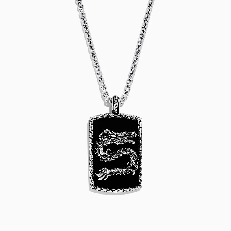 Unique Jewelry For Less – Shop The Sale Now Men's 925 Sterling Silver Onyx Dragon Dog Tag Pendant, 21.50 TCW