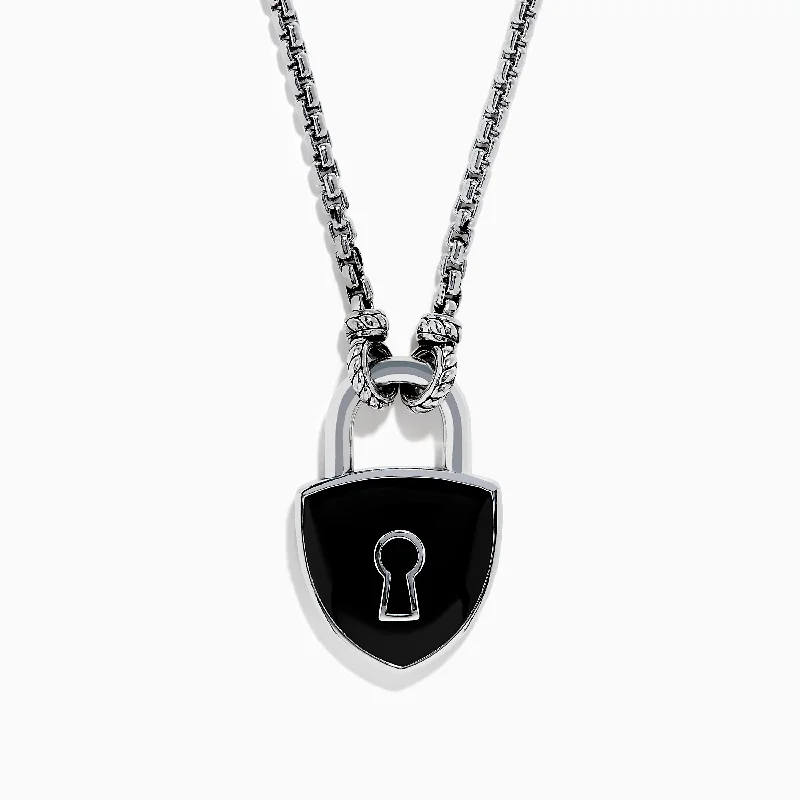 Shop Fine Jewelry With Amazing Deals Men's 925 Sterling Silver Onyx Lock Pendant