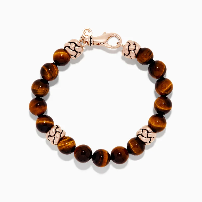 Luxury Jewelry Without The Luxury Price Tag Men's 925 Sterling Silver Rose Gold Plated Tigers Eye Bead Bracelet