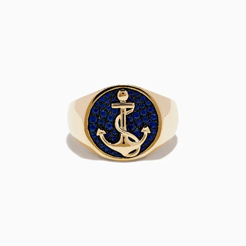 Shop High-Quality Jewelry At Jaw-Dropping Discounts Men's Limited Edition 14K Yellow Gold Blue Sapphire Ring