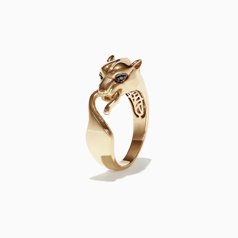 Affordable Glamour – Premium Jewelry For Less Men's Signature 14K Yellow Gold Black Diamond Panther Ring, 0.02 TCW