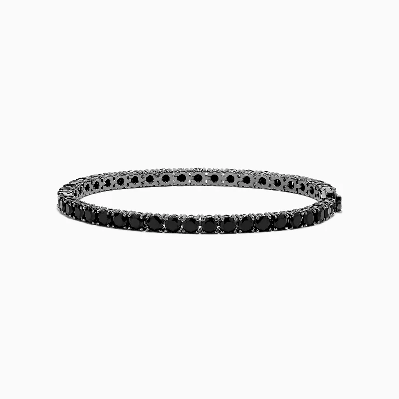 Personalized Engraved Jewelry For Meaningful Gifts Men's Silver Rhodium Plated Black Spinel Tennis Bracelet