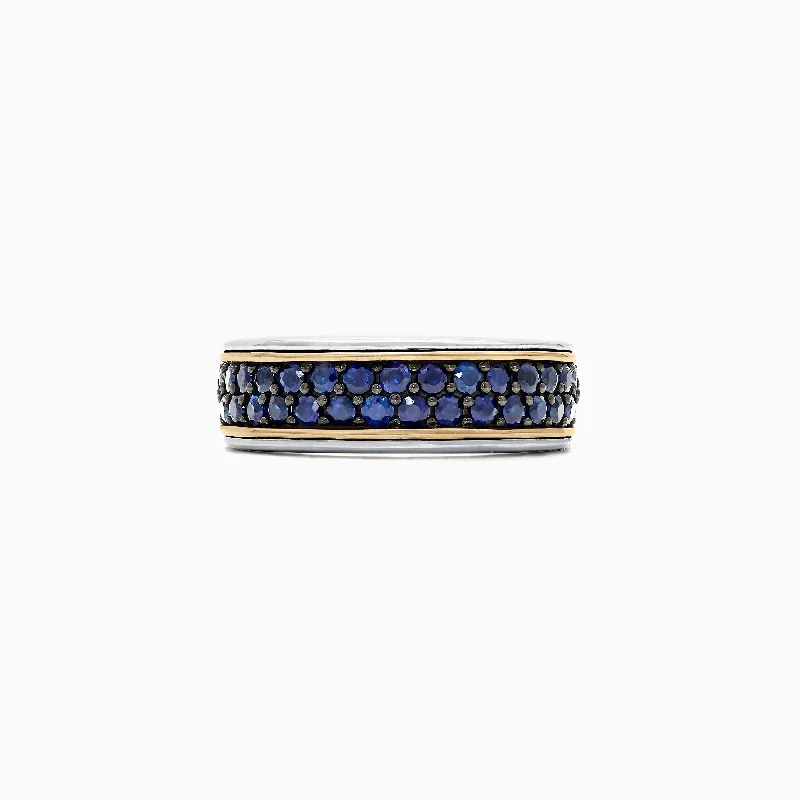 Exclusive Online Discounts On Stylish Jewelry Men's Sterling Silver & 18K Yellow Gold Blue Sapphire Ring, 1.45 TCW