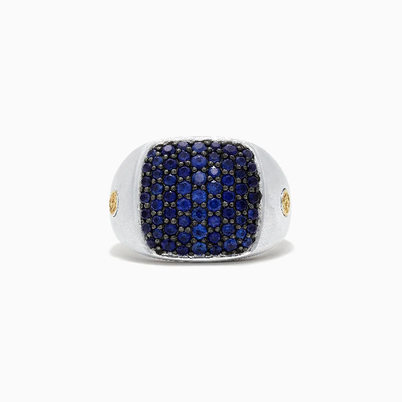 Special Offers On Handcrafted And Designer Jewelry Men's Sterling Silver & 18K Yellow Gold Blue Sapphire Ring, 2.00 TCW