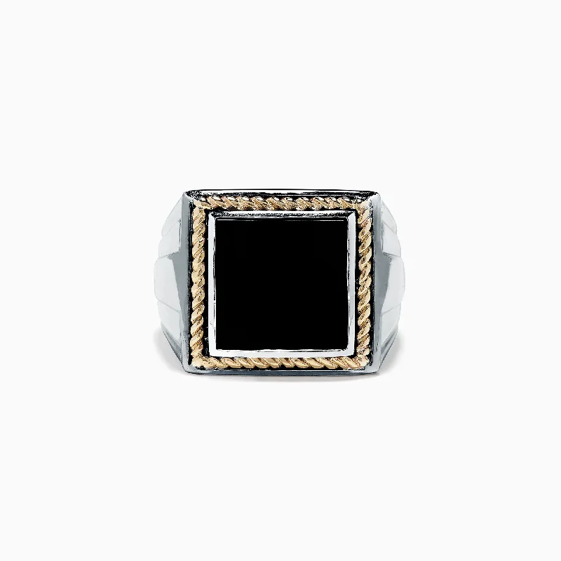 Trending Jewelry Now Available At Exclusive Prices Men's Sterling Silver and 14K Yellow Gold Onyx Ring, 1.53 TCW