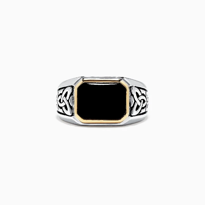 Exclusive Jewelry Bundles At Discounted Rates Men's Sterling Silver and 14K Yellow Gold Onyx Ring, 3.40 TCW