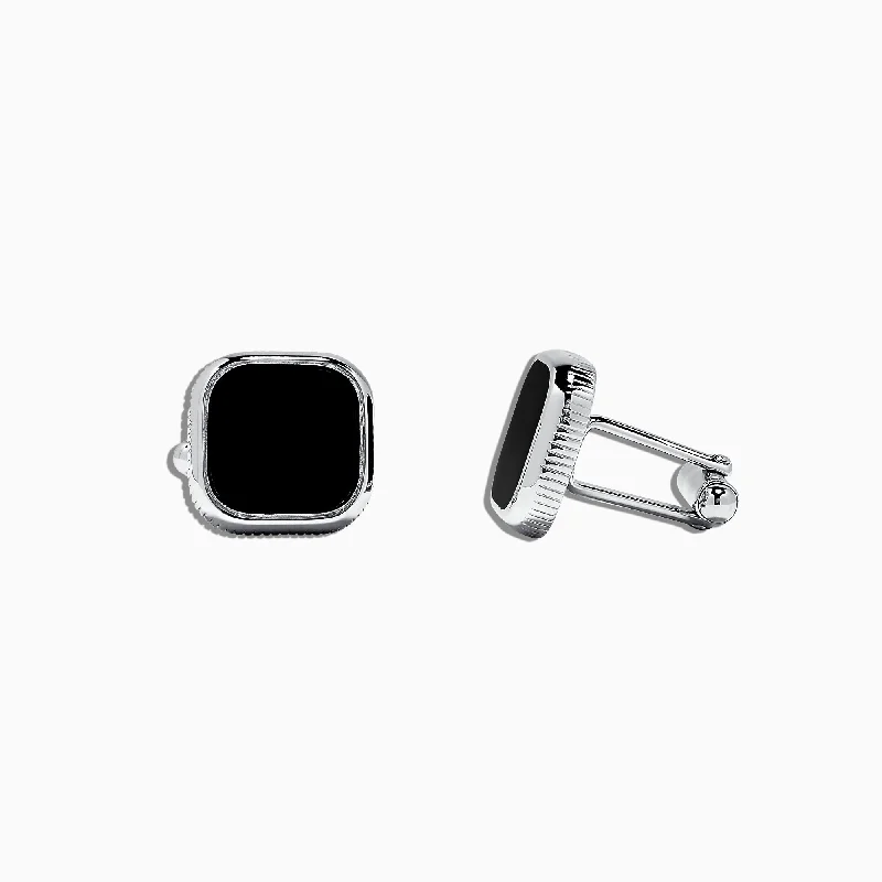 Limited-Stock Jewelry Clearance – Grab Your Favorites Now Men's Sterling Silver and Black Agate Cufflinks, 5.40 TCW