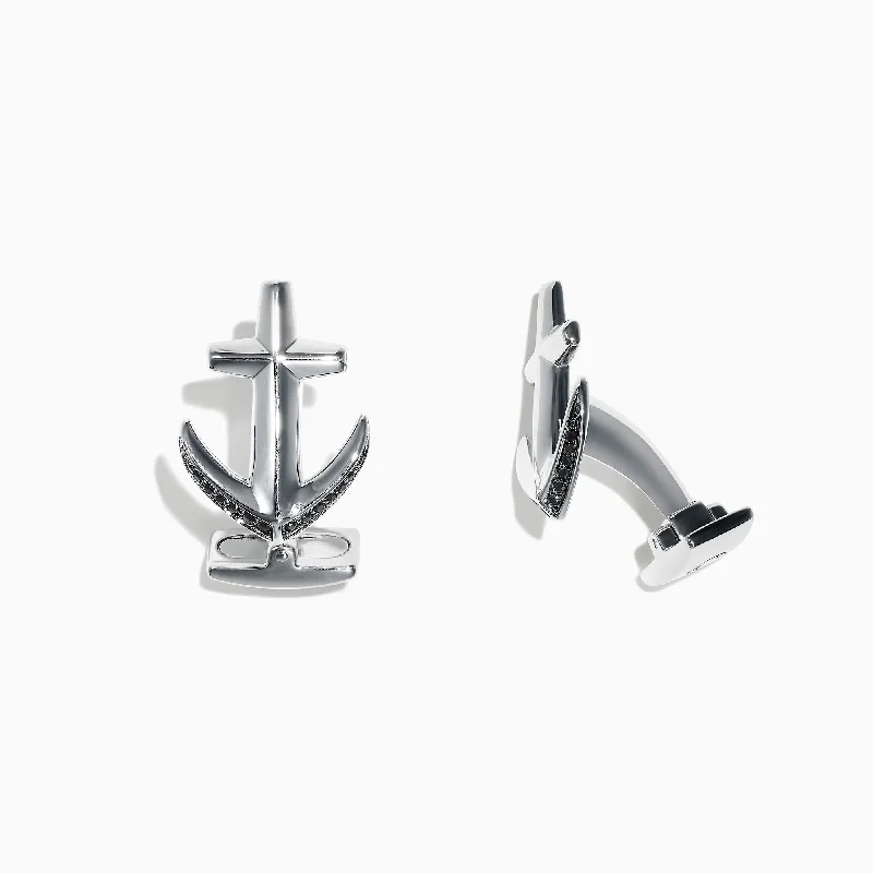 Discounted Luxury Jewelry – Shine Without The Splurge Men's Sterling Silver and Black Sapphire Anchor Cufflinks, 0.27 TCW