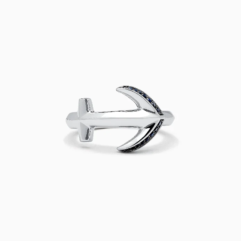 Personalized Jewelry Sale – Unique Pieces At Great Prices Men's Sterling Silver and Black Sapphire Anchor Ring, 0.14 TCW