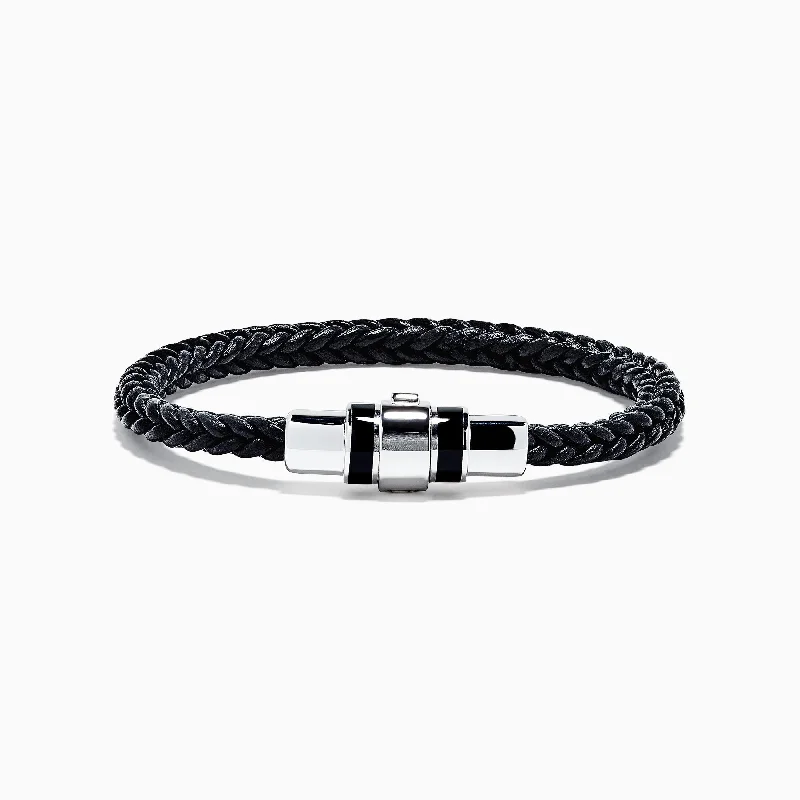 Premium Jewelry At Special Low Prices For A Limited Time Men's Sterling Silver and Black Agate Leather Bracelet