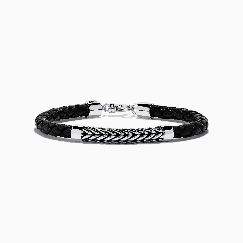 Limited-Time Offer On Elegant Jewelry Pieces Men's Sterling Silver and Leather Braid Bracelet