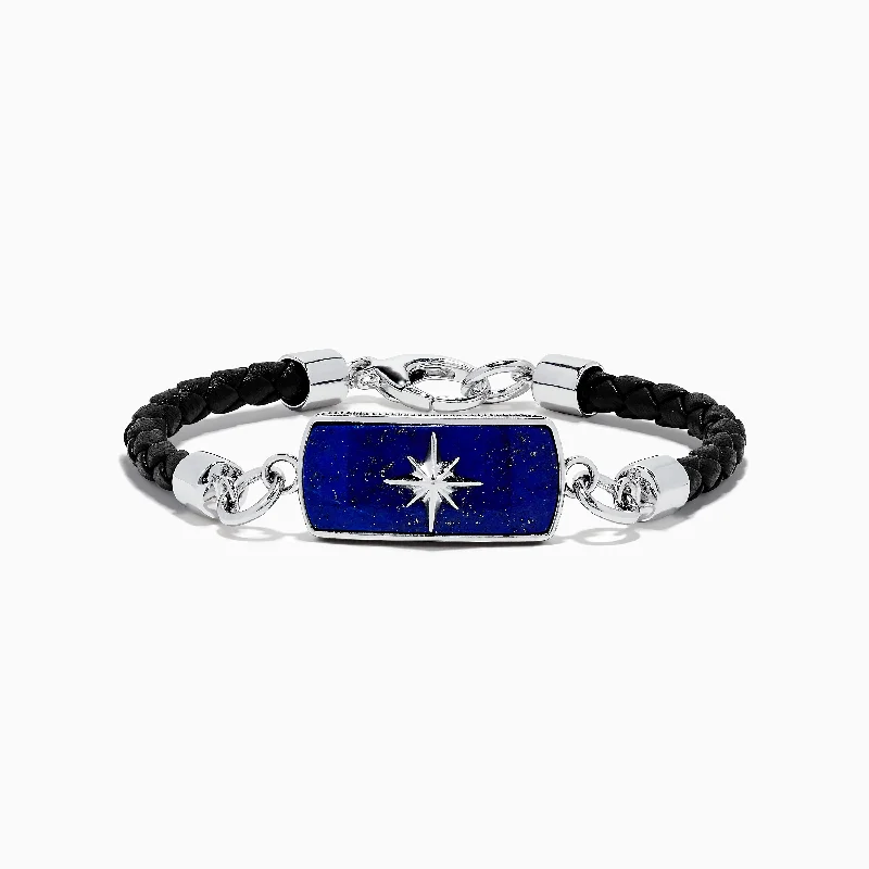 Premium Jewelry Now Available At Special Discounts Men's Sterling Silver and Leather Lapis Lazuli Bracelet