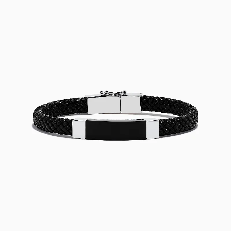 Handcrafted Jewelry Sale – Unique Designs At Low Prices Men's Sterling Silver and Leather Onyx Bracelet, 12.50 TCW