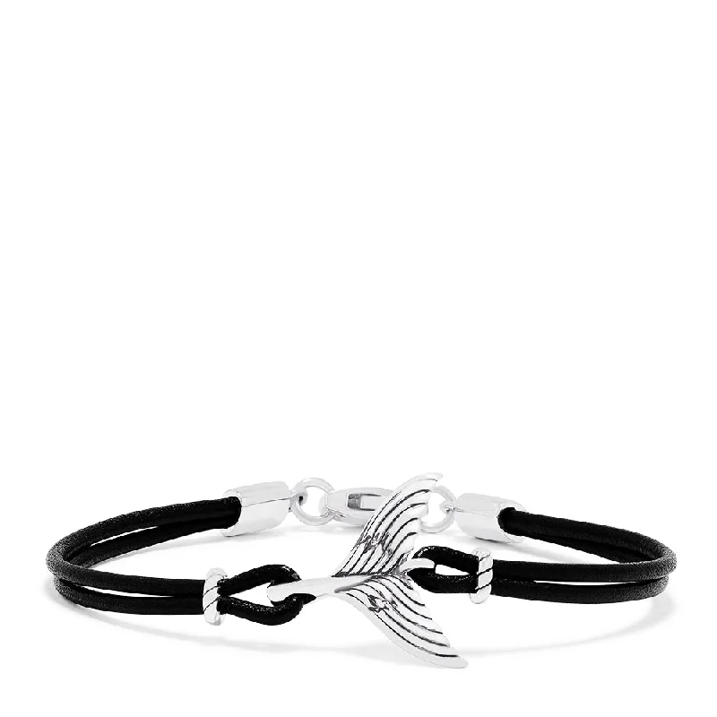 Elegant Jewelry, Exclusive Prices – Shop Now Men's Sterling Silver and Leather Whale's Tail Bracelet