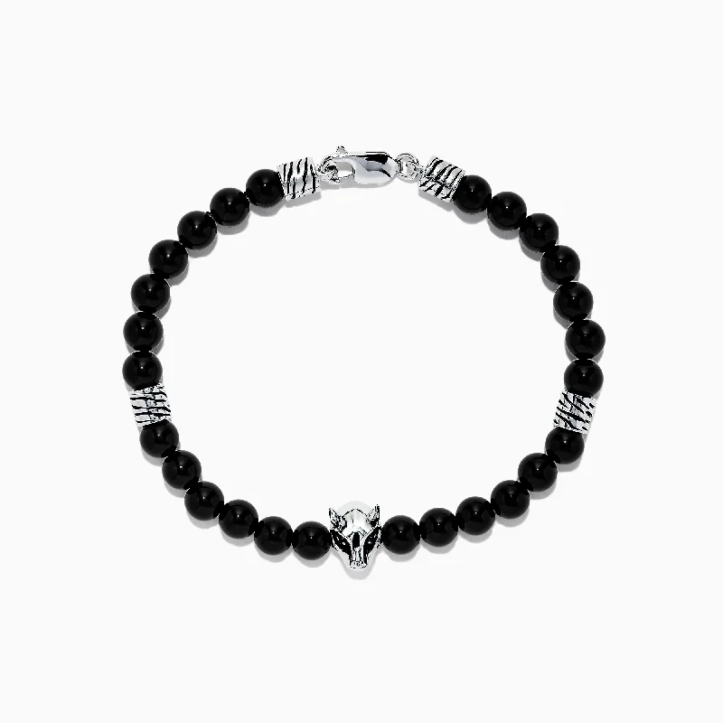 Luxury Jewelry At Unbeatable Discounts Men's Sterling Silver Beaded Onyx Bracelet, 41.80 TCW