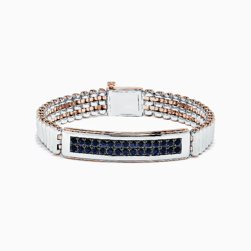 Affordable Luxury Jewelry For Every Occasion Men's Sterling Silver and Rose Gold Black Sapphire Bracelet, 4.20 TCW