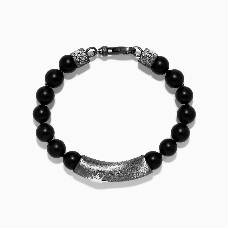 Fashion-Forward Jewelry At Incredible Prices Men's Sterling Silver Beaded Black Agate Bracelet