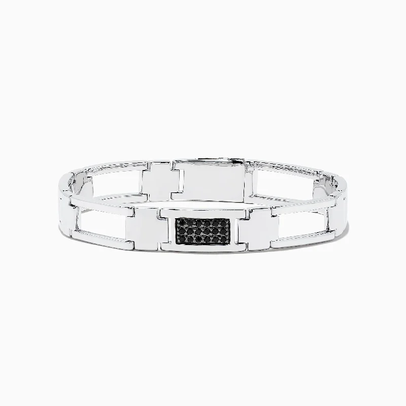 Dazzle With Discounts – Shop Jewelry On Sale Men's Sterling Silver Chian Link Black Sapphire Bracelet, 0.36 TCW