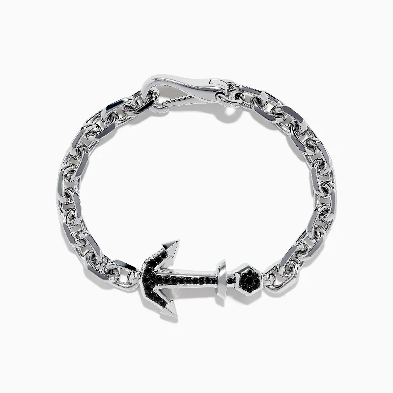 Gorgeous Jewelry, Limited-Time Savings Men's Sterling Silver Chain Link Black Spinel Anchor Bracelet 0.76 TCW