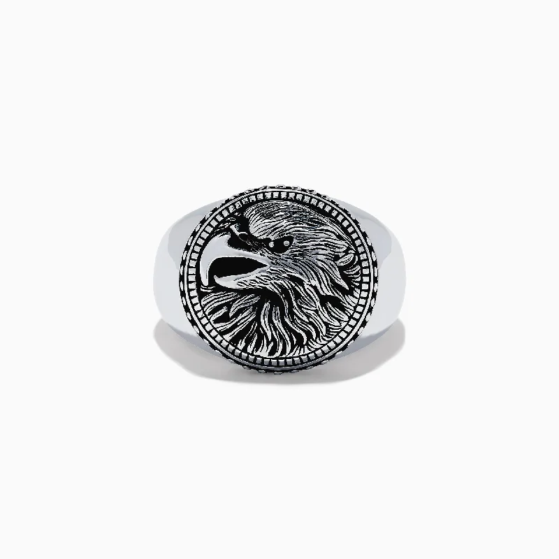 Stunning Jewelry At A Fraction Of The Price Men's Sterling Silver Black Spinel Eagle Ring, 0.01 TCW