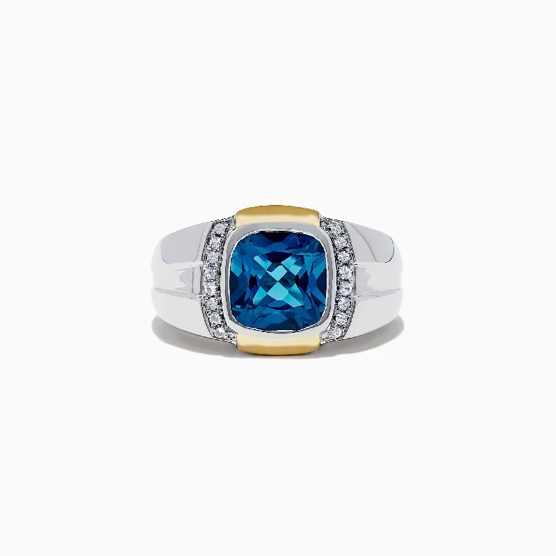 Luxury Meets Affordability – Jewelry Sale Now Live Men's Sterling Silver Blue Topaz and White Sapphire Ring, 5.32 TCW