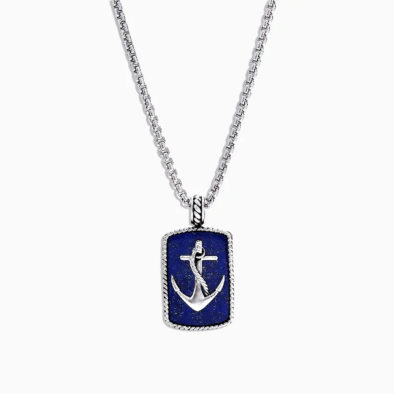 Breathtaking Jewelry, Breathtaking Prices Men's Sterling Silver Lapis Lazuli Anchor Dog Tag Pendant, 18.85 TCW