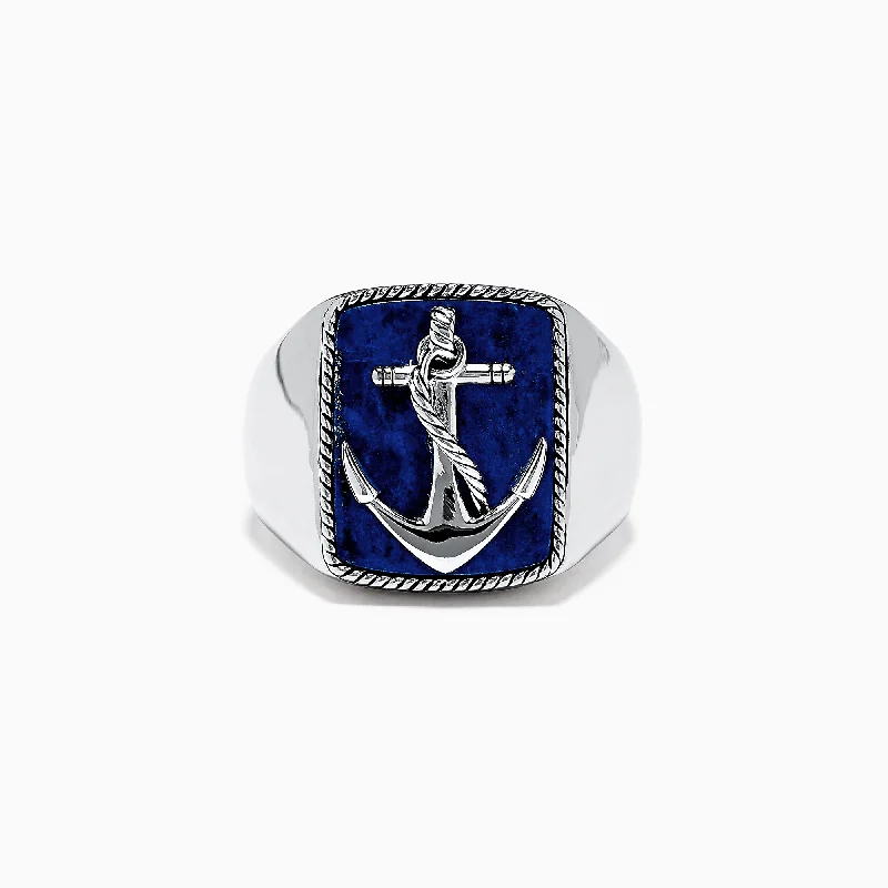 Exclusive Jewelry Sale Event – Shop Now Men's Sterling Silver Lapis Lazuli Anchor Ring, 5.90 TCW