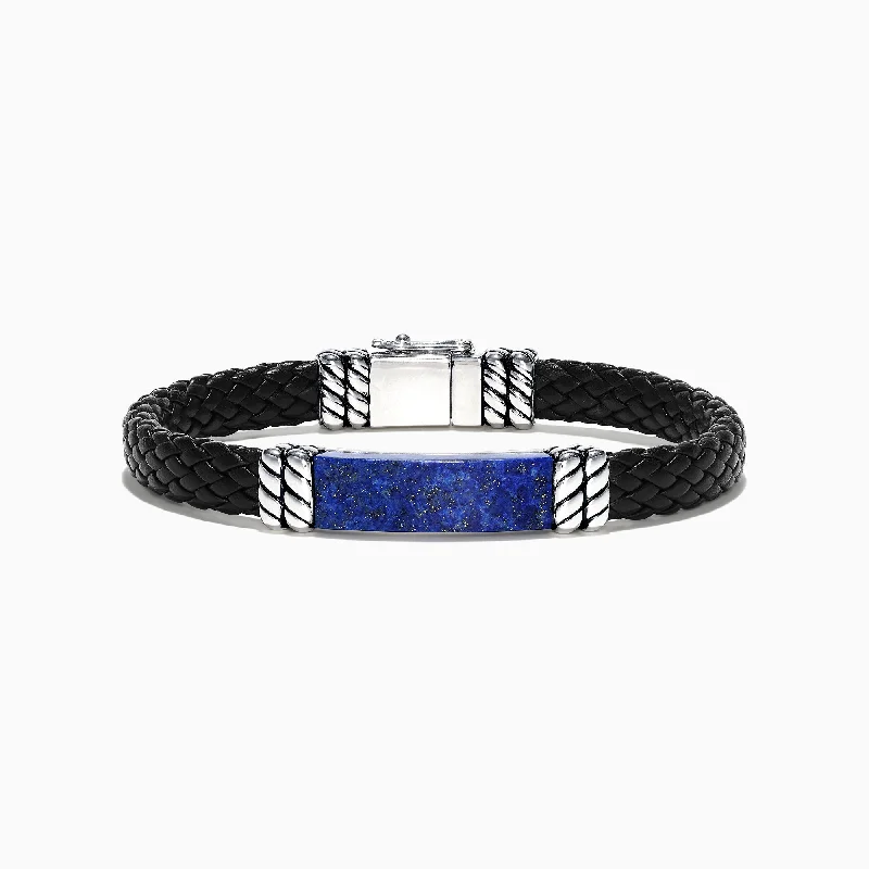 Flash Jewelry Sale – Get Stunning Pieces At Low Prices Men's Sterling Silver Lapis Lazuli Leather Bracelet, 12.00 TCW