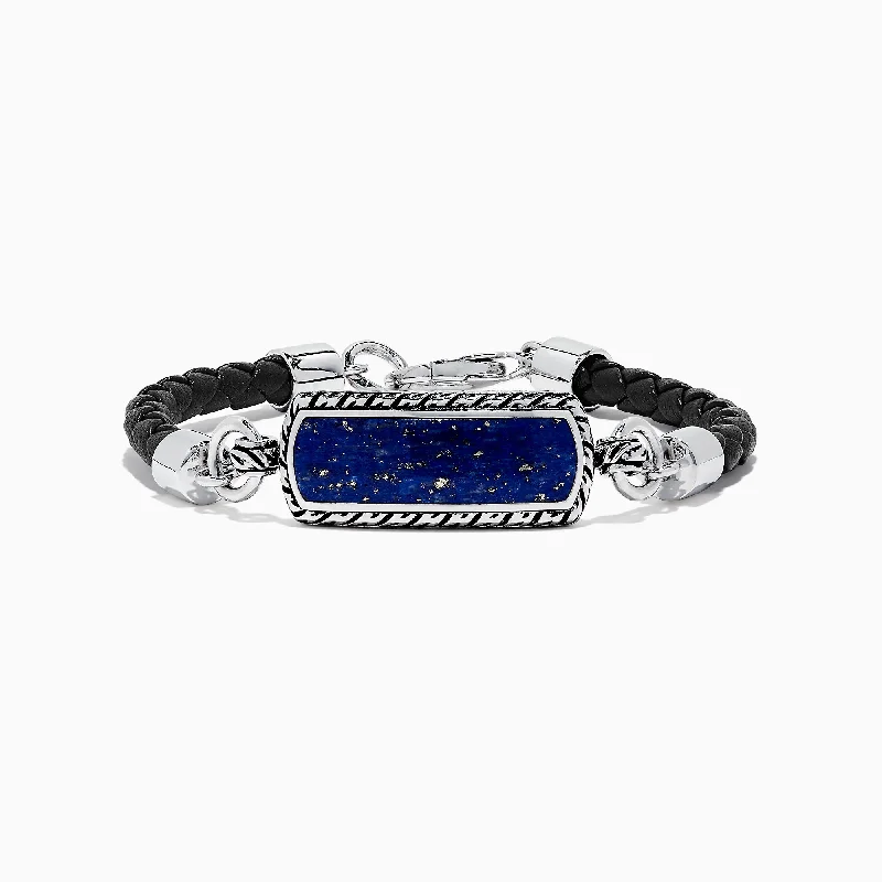 Save On Luxury Jewelry Pieces – Limited-Time Offers Men's Sterling Silver Lapis Lazuli Woven Leather Bracelet, 7.00 TCW